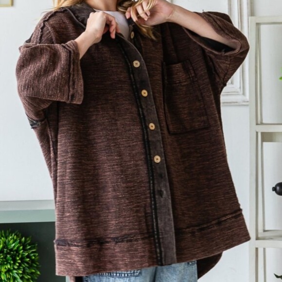 Oli & Hali Black Mixed Mineral Washed Short Sleeve Button Down Shirt Jacket - Picture 3 of 13